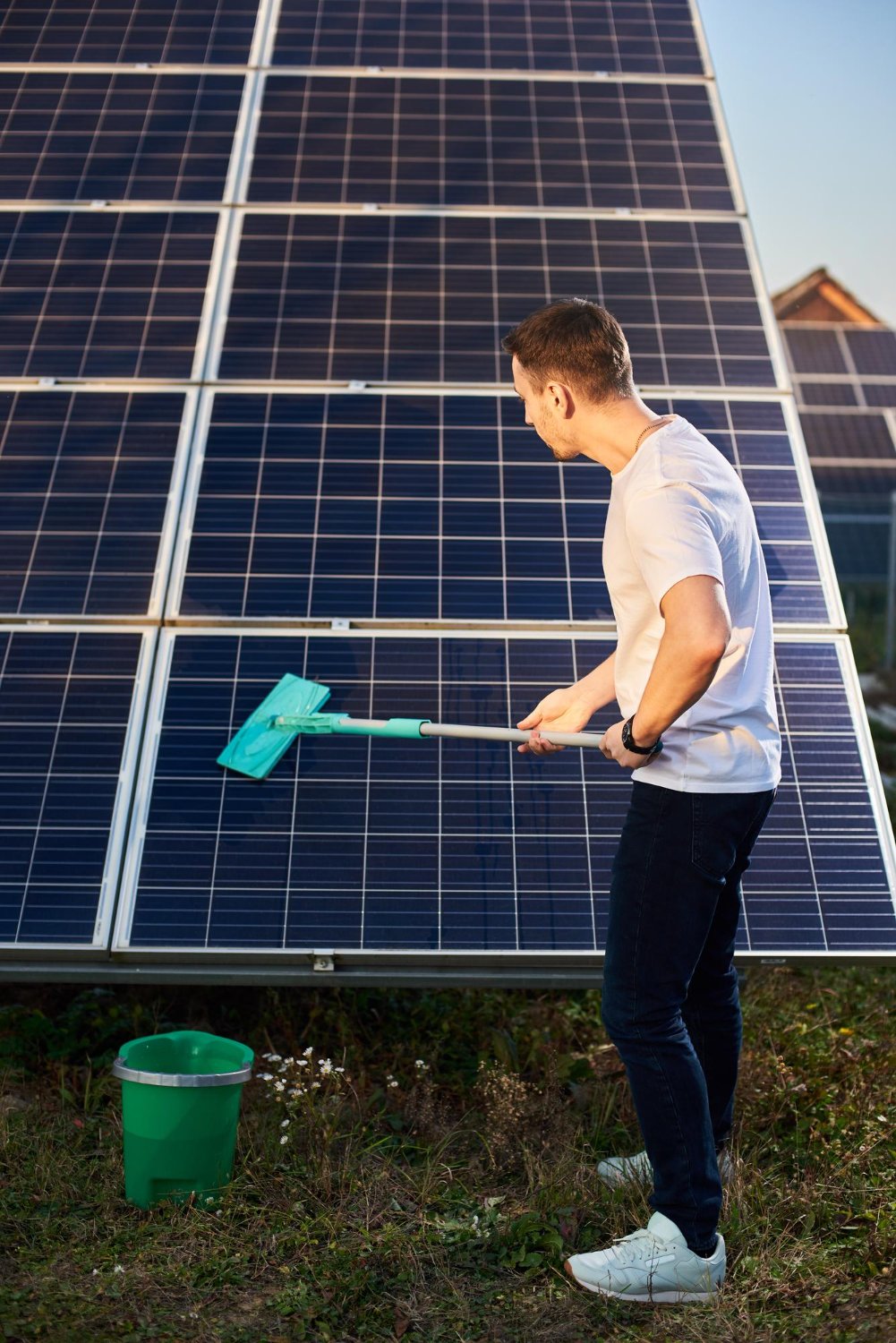 Solar panel cleaning Las Vegas NV - desert dust and mineral deposit removal to restore energy output by Desert Window Services