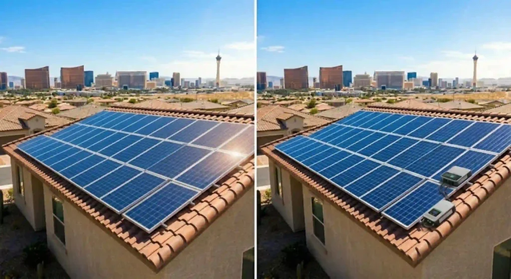Clean residential solar panels producing energy in Las Vegas