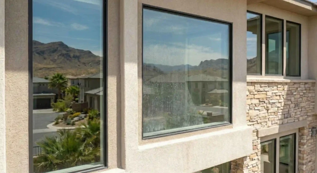 Cloudy window before professional cleaning in Las Vegas