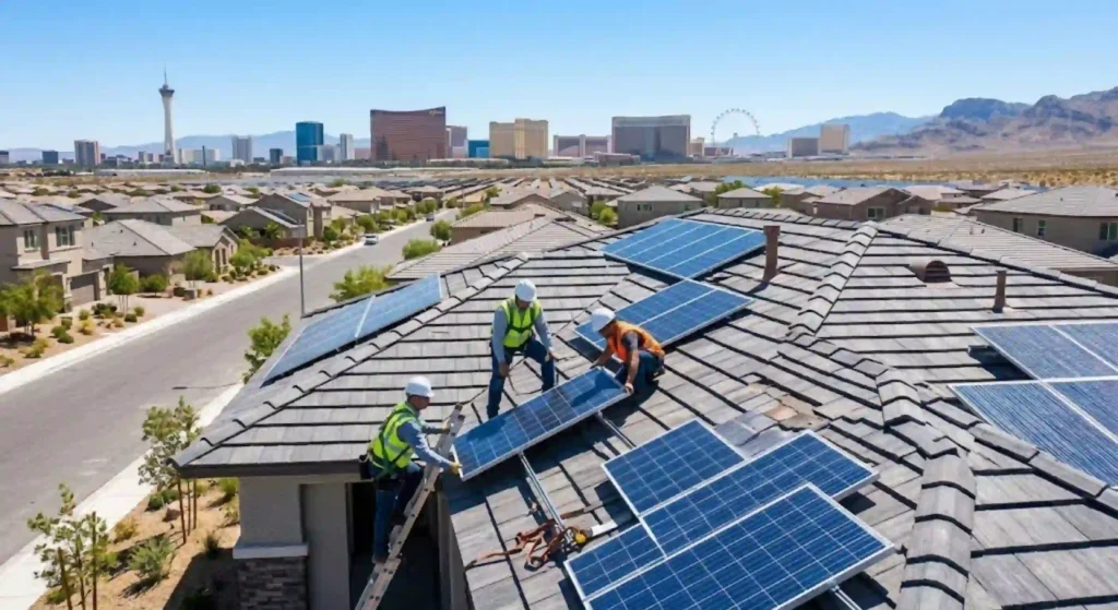 Professionally cleaned solar panels in Las Vegas